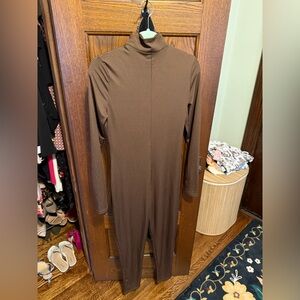 Brown Long Sleeve Turtleneck Jumpsuit